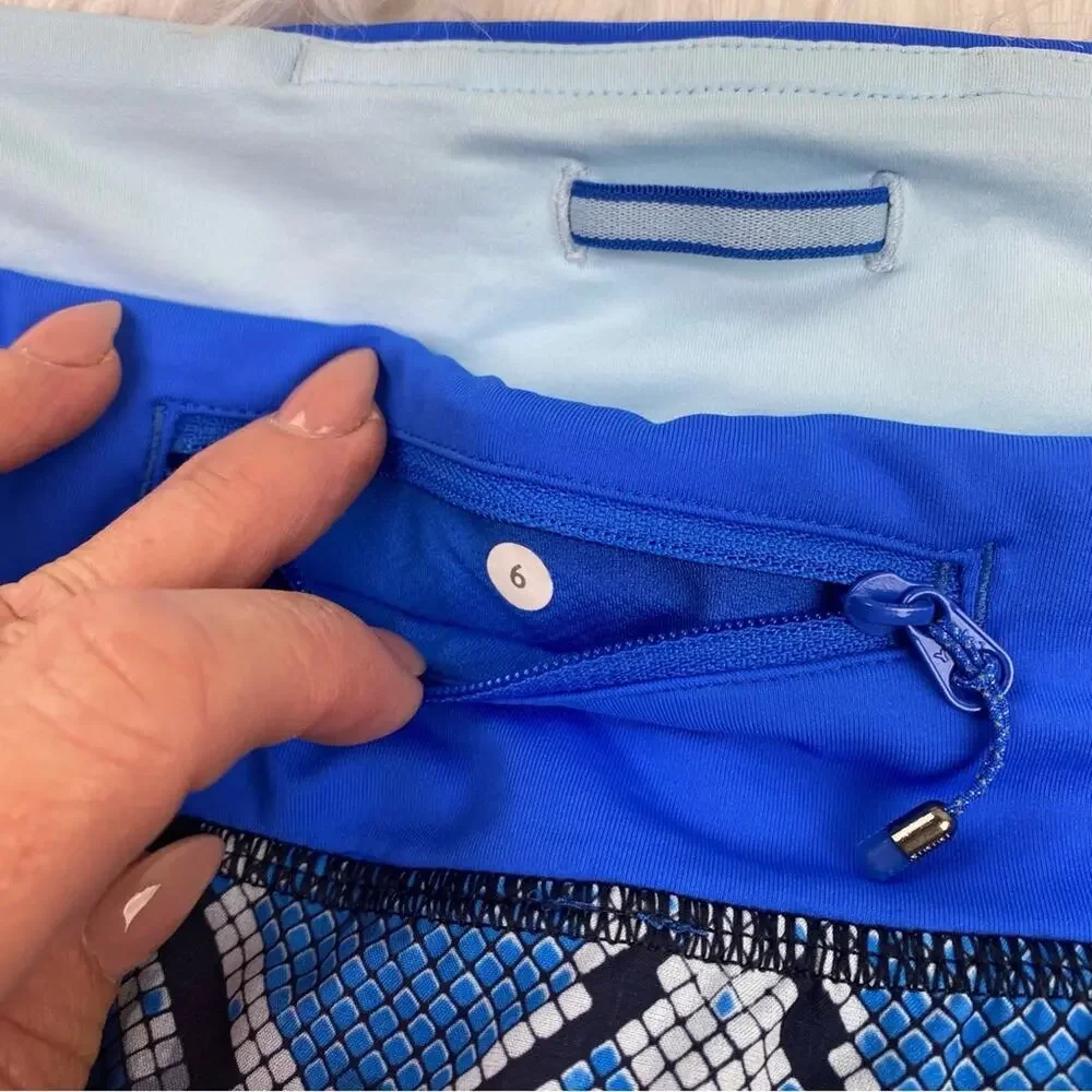 Lululemon Speed Short Mini Ziggy Snake Caspian Blue Pipe Dream Size 6‎